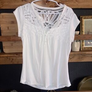 Danielrainn Romantic Lace Top Henley T Shirt Cottagecore Bohemian Women's PM